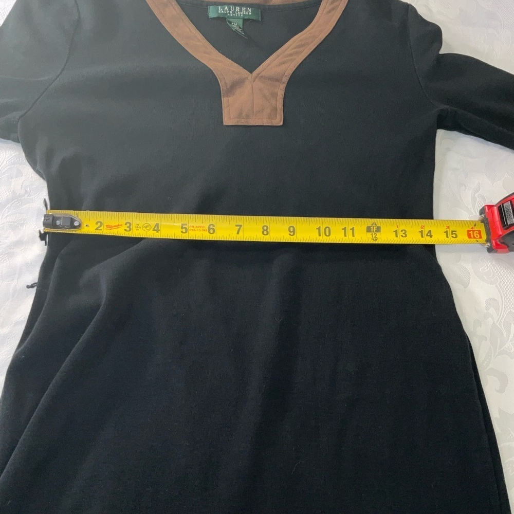 Ralph Lauren Petites Women's Dress Black Faux Suede Cotton VNeck Size PM No Belt - Picture 6 of 8